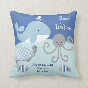 Cute "Ocean Life Blue & Gray Whale" Keepsake Throw Pillow