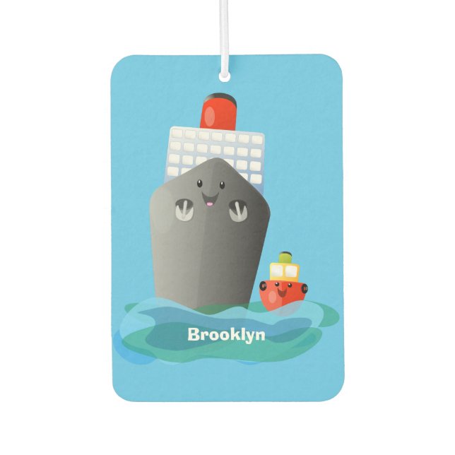 Cute ocean liner ship tug cartoon illustration  air freshener (Front)