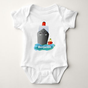 Cute ocean liner ship tug cartoon illustration baby bodysuit