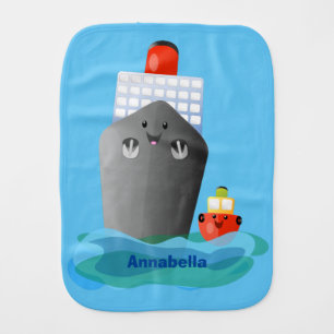 Cute ocean liner ship tug cartoon illustration baby burp cloth
