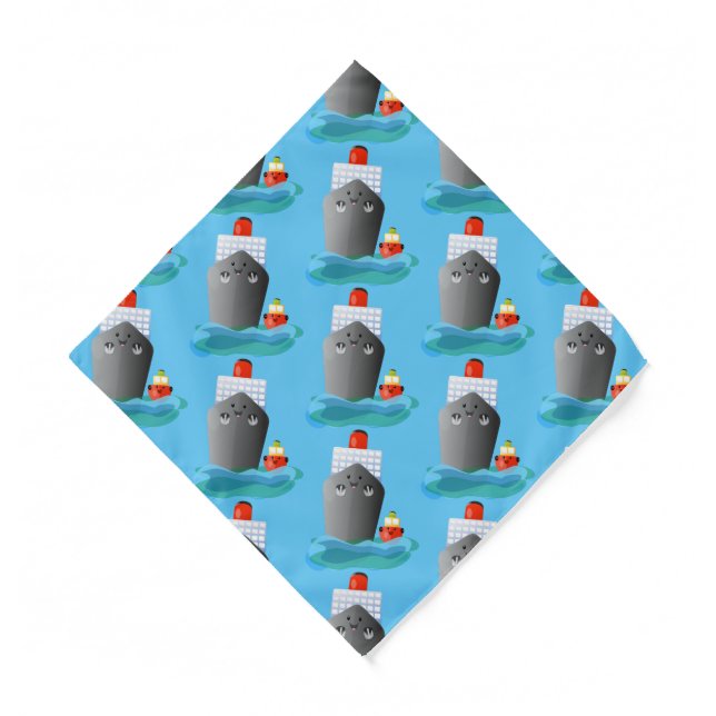 Cute ocean liner ship tug cartoon illustration bandana (Front)