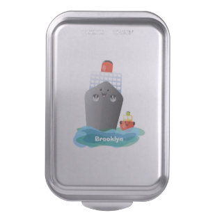 Cute ocean liner ship tug cartoon illustration cake pan