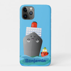 Cute ocean liner ship tug cartoon illustration iPhone 11 pro case