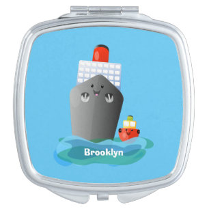 Cute ocean liner ship tug cartoon illustration compact mirror