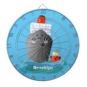 Cute ocean liner ship tug cartoon illustration dart board