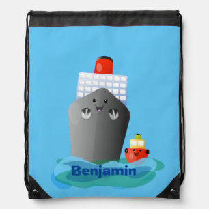 Cute ocean liner ship tug cartoon illustration drawstring bag