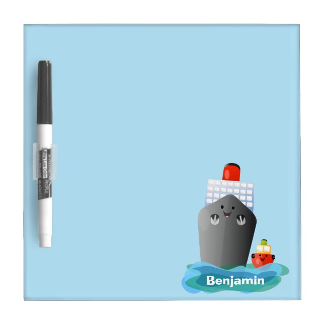 Cute ocean liner ship tug cartoon illustration dry erase board (Front)