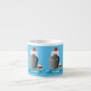Cute ocean liner ship tug cartoon illustration espresso cup