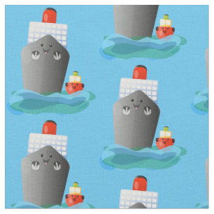 Cute ocean liner ship tug cartoon illustration fabric
