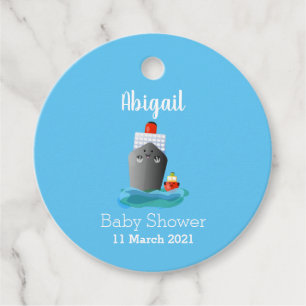 Cute ocean liner ship tug cartoon illustration favor tags
