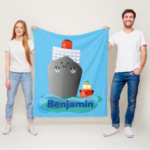 Cute ocean liner ship tug cartoon illustration fleece blanket