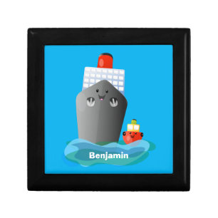Cute ocean liner ship tug cartoon illustration gift box