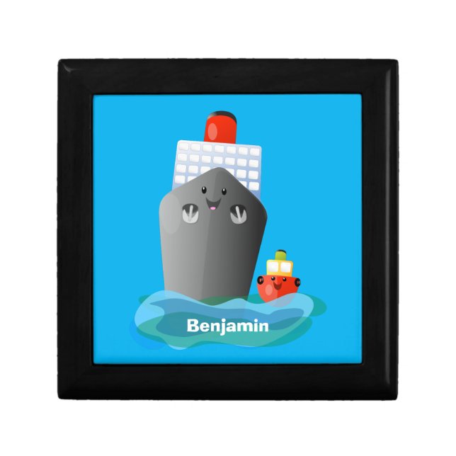 Cute ocean liner ship tug cartoon illustration gift box (Front)