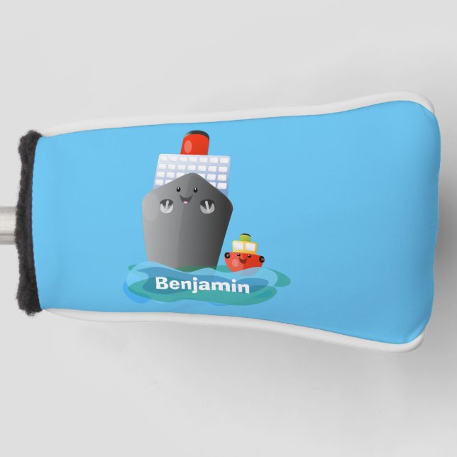 Cute ocean liner ship tug cartoon illustration golf head cover (Front)
