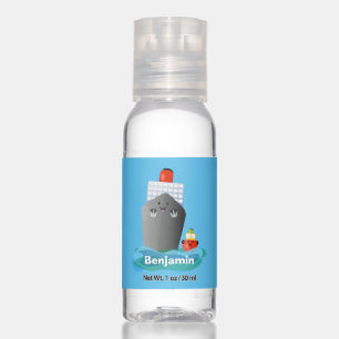 Cute ocean liner ship tug cartoon illustration hand sanitizer