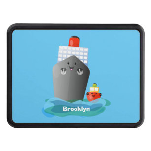 Cute ocean liner ship tug cartoon illustration hitch cover