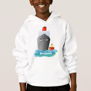 Cute ocean liner ship tug cartoon illustration hoodie