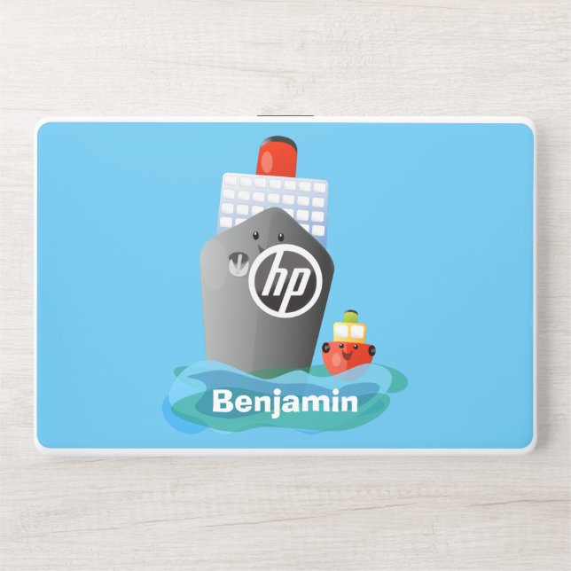Cute ocean liner ship tug cartoon illustration HP laptop skin (Front)