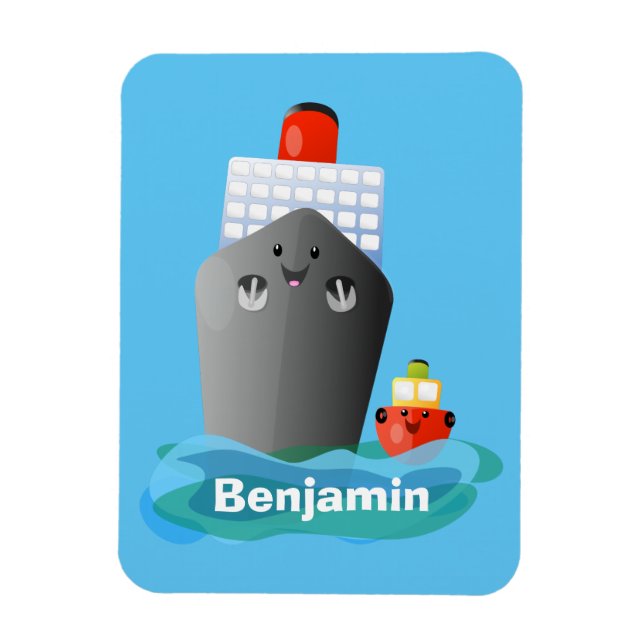 Cute ocean liner ship tug cartoon illustration magnet (Vertical)