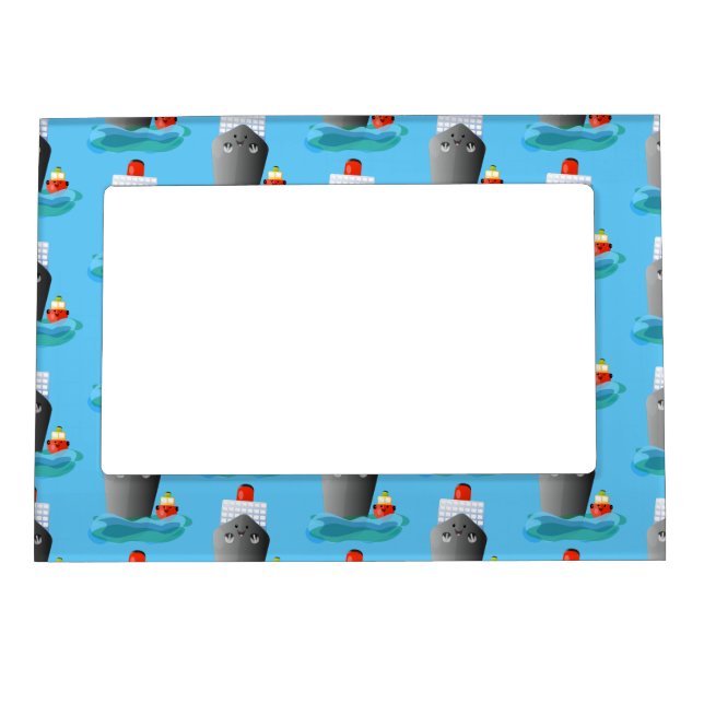 Cute ocean liner ship tug cartoon illustration magnetic frame (Front)