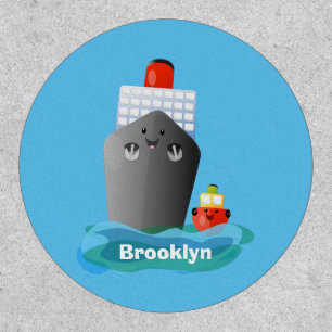 Cute ocean liner ship tug cartoon illustration patch