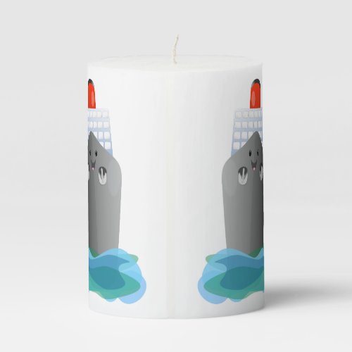 Cute ocean liner ship tug cartoon illustration pillar candle