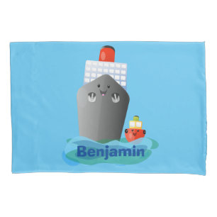 Cute ocean liner ship tug cartoon illustration pillow case