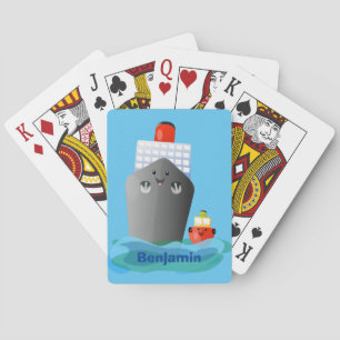 Cute ocean liner ship tug cartoon illustration poker cards