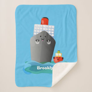 Cute ocean liner ship tug cartoon illustration sherpa blanket