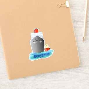 Cute ocean liner ship tug cartoon illustration sticker