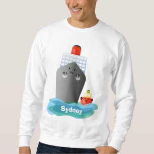 Cute ocean liner ship tug cartoon illustration sweatshirt
