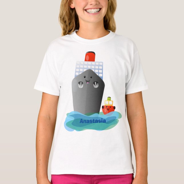 Cute ocean liner ship tug cartoon illustration T-Shirt (Front)