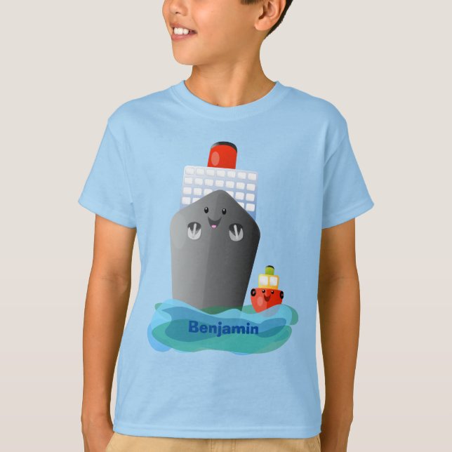 Cute ocean liner ship tug cartoon illustration T-Shirt (Front)