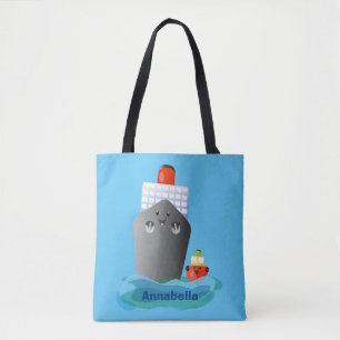Cute ocean liner ship tug cartoon illustration tote bag