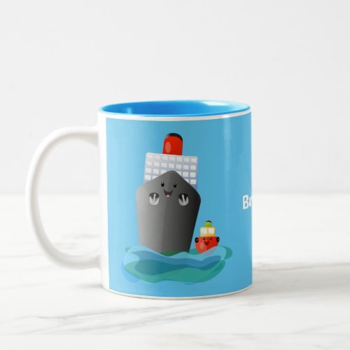 Cute ocean liner ship tug cartoon illustration Two_Tone coffee mug