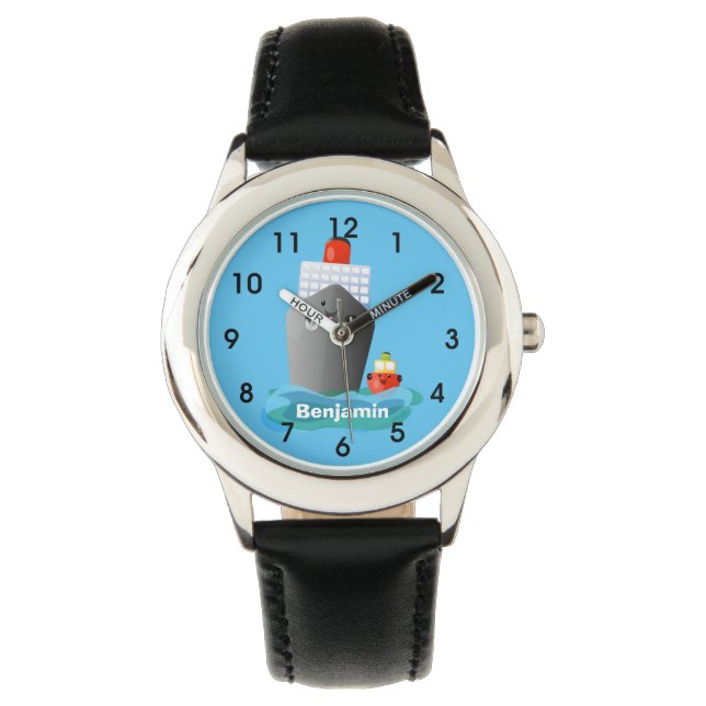 Cute ocean liner ship tug cartoon illustration watch (Front)
