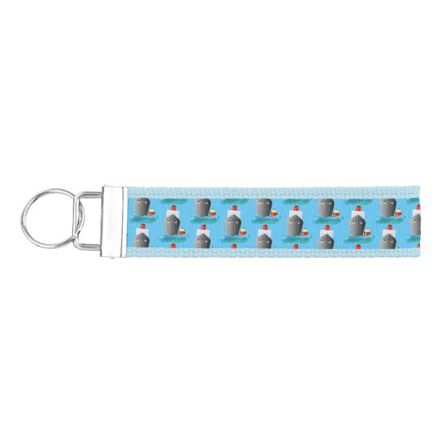 Cute ocean liner ship tug cartoon illustration wrist keychain (Keys on Left)