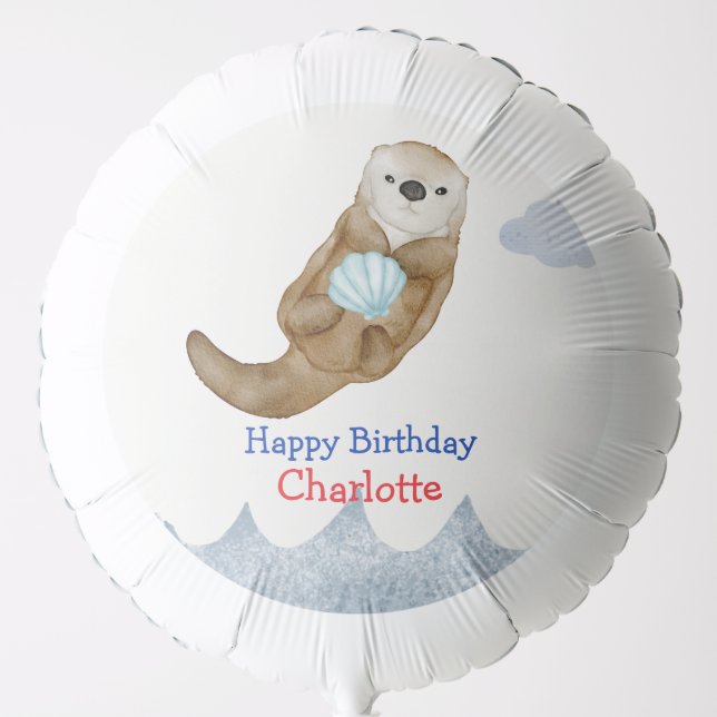 Cute Ocean Otter Scallops Birthday party Balloon (Front)