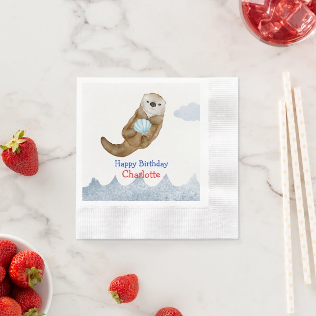 Cute Ocean Otter Scallops Birthday party Napkins (Insitu)