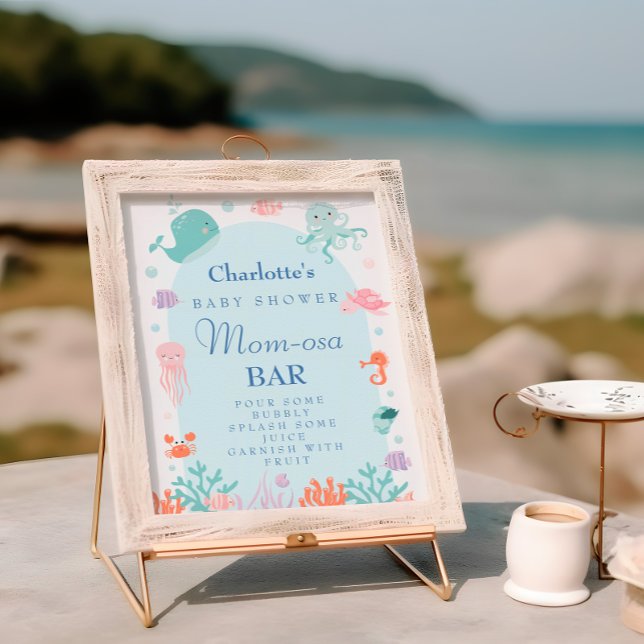 Cute Ocean Pastel Mom-osa Bar Baby Shower Sign (Creator Uploaded)