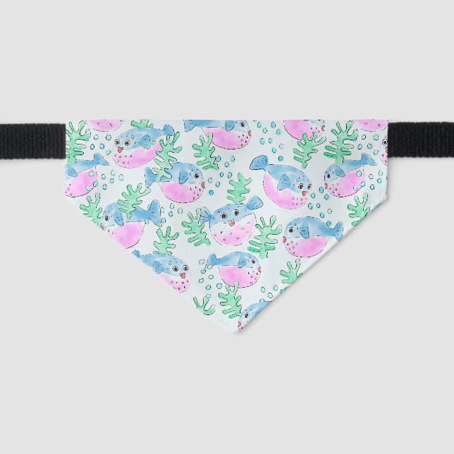 Cute Ocean Puffer Fish Pet Bandana Collar (Front)