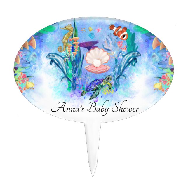 Cute Ocean Sea Animals Baby Shower  Cake Topper (Front)
