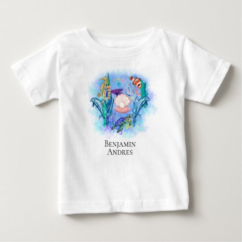 Cute Ocean Sea Animals Colourful Leaves  Baby T_Shirt