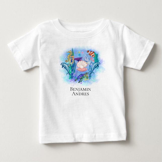 Cute Ocean Sea Animals Colourful Leaves  Baby T-Shirt (Front)