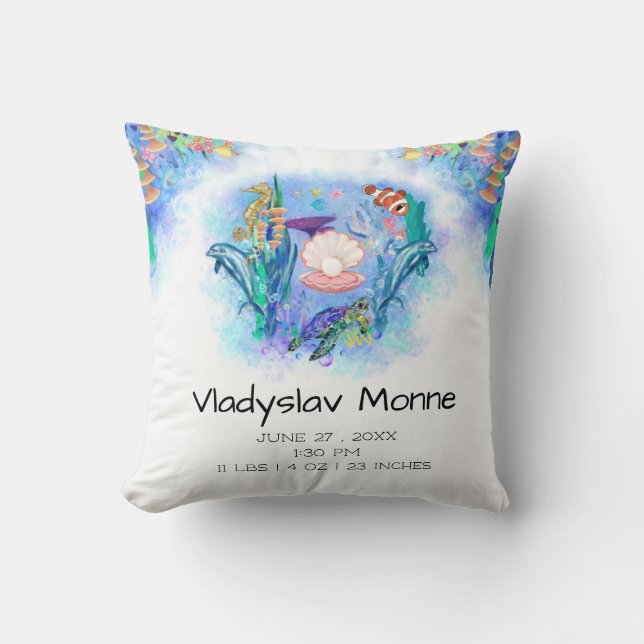 Cute Ocean Sea Animals Colourfully Baby Birthday Throw Pillow (Front)