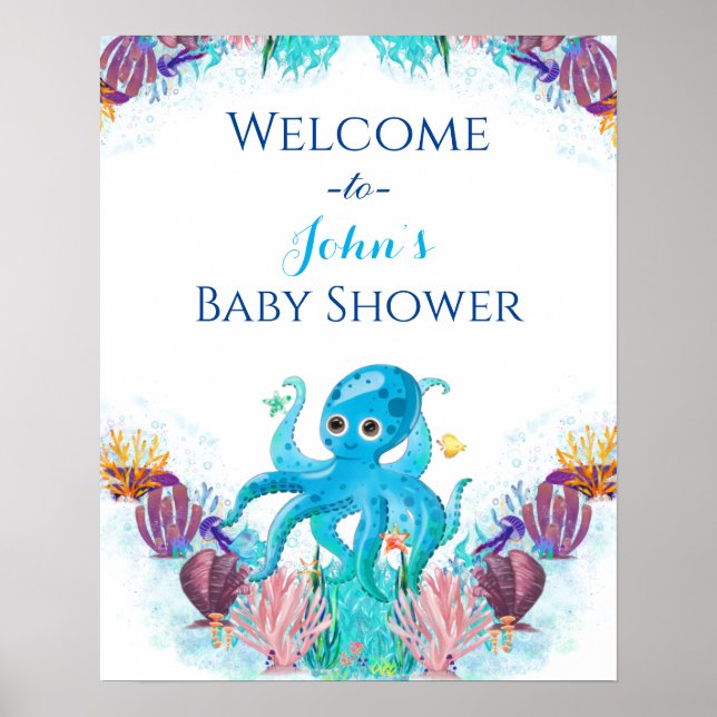 Cute Ocean Sea baby Octopus colorful Welcome  Pos Poster (Front)