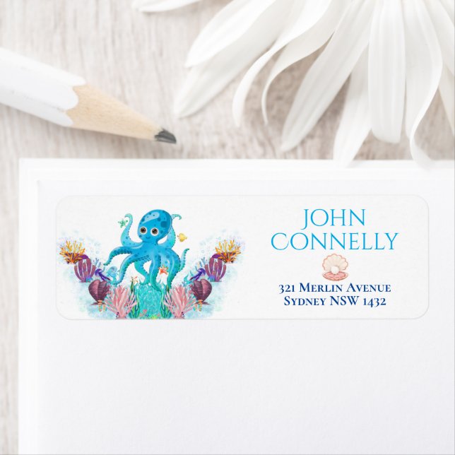Cute Ocean Sea baby Octopus colourful Address Labe Label (Insitu)