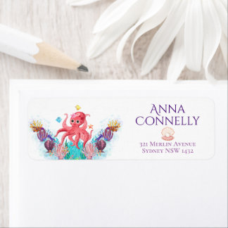 Cute Ocean Sea baby Octopus colourful Address Label