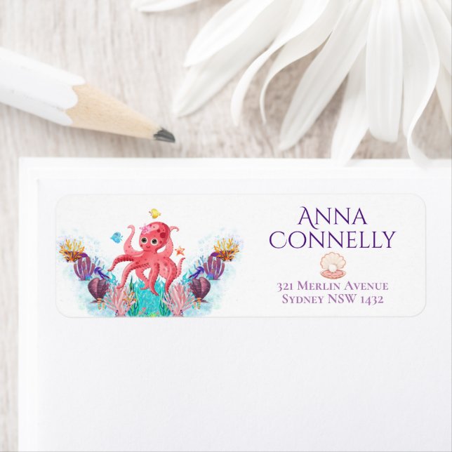 Cute Ocean Sea baby Octopus colourful Address Label (Insitu)