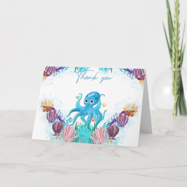 Cute Ocean Sea baby Octopus colourful  Thank You C Card (Front)